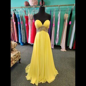 Mori Lee 95098 Size 6 Yellow Chiffon Strapless Prom Dress Evening Formal